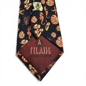 Alviero Martini 1A Classe Men Silk Tie Black Nautical Seahorse Shell Italy 59"